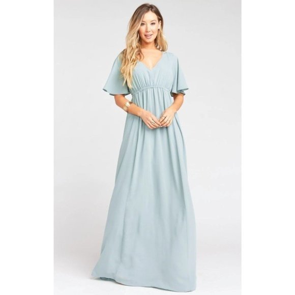 Show Me Your Mumu Emily Empire Maxi Dress Silver Sage - Size X-Small - New - Picture 2 of 10
